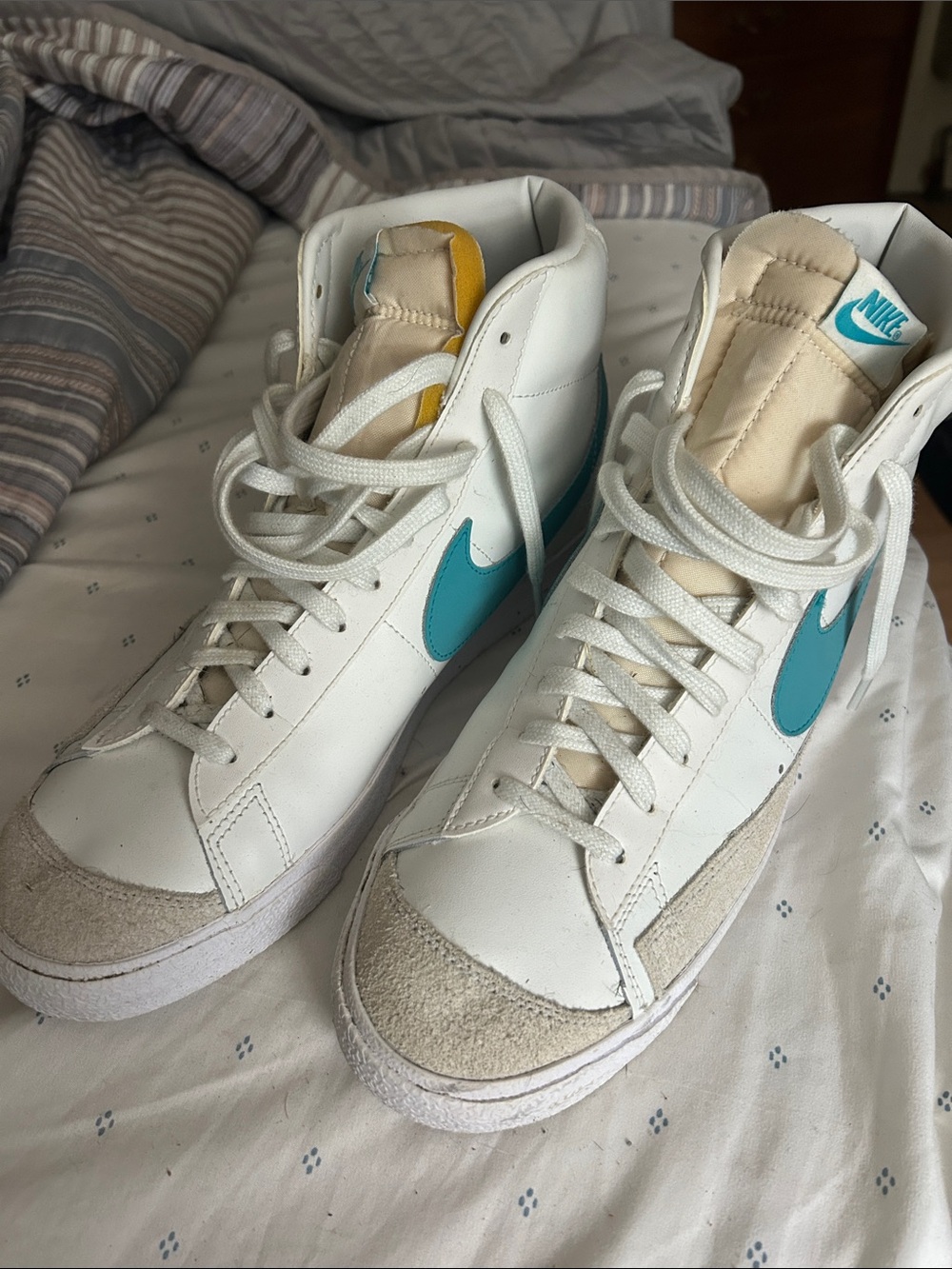 Nike Blazer 77 White High-Top Sneakers with Teal Swoosh men’s 12